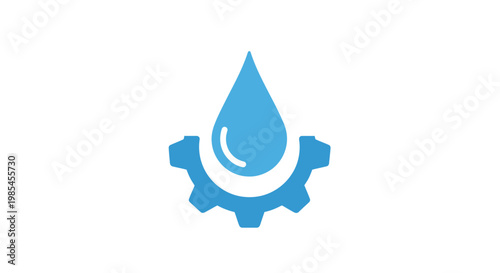 A blue gear with a water droplet.