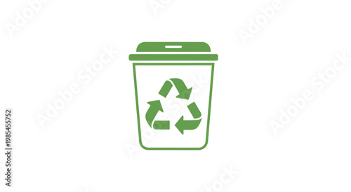 Green recycling bin with recycle symbol.