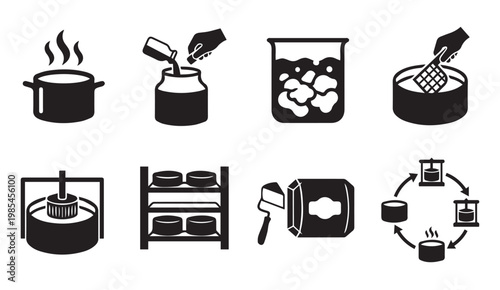 Food production and processing icons with production processing container