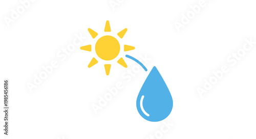 Weather icon with sun and raindrop.