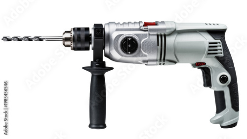 Bild auf Leinwand Gray Electric Rotary Hammer Drill with Steel Drill Bit