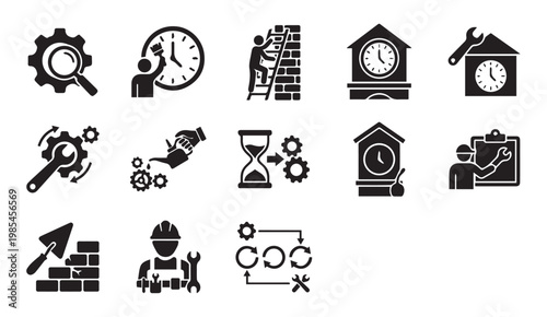 Construction and project management icons with construction, management