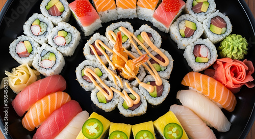 Variety of sushi on a plate.