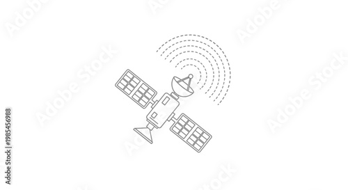 A satellite in space with signal waves.