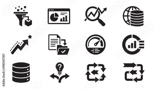 Data analysis and business metrics icons for reporting and performance