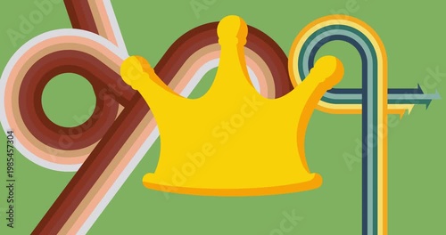 Retro 70s Background animation with Crown. Groovy Royal 1970s art video. Minimalistic Vintage design, old-fashioned color artwork.