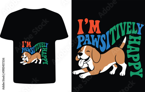Black t shirt mockup with a playful beagle and text design