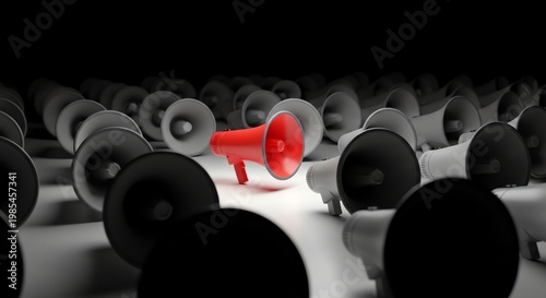 Red pushpin standing out among black pushpins on a white surface.
