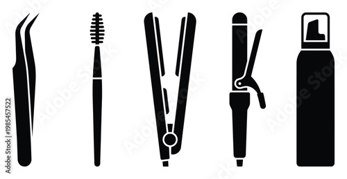 Collection of essential hair styling and personal grooming tools for diverse beauty routines, professional salon services, and everyday home care applications