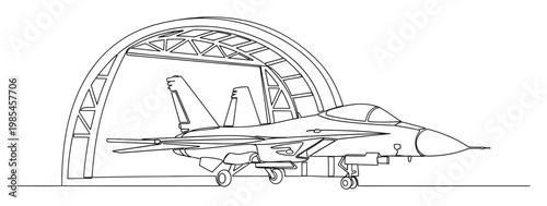Modern fighter jet aircraft standing inside a protective military hangar ready for takeoff and aerial defense operations, suitable for military and aviation industry publications