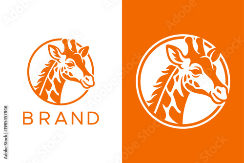 Elegant Giraffe Head Silhouette Vector Logo within a Circle Badge. Minimalist African Safari Animal Icon for Travel and Nature Brands.