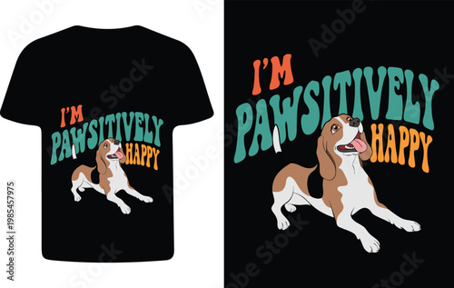 Black t shirt mockup featuring a beagle and playful typography