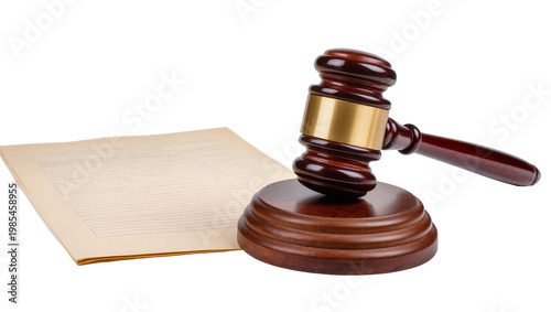 Fotografie Wooden gavel and legal document on wooden base