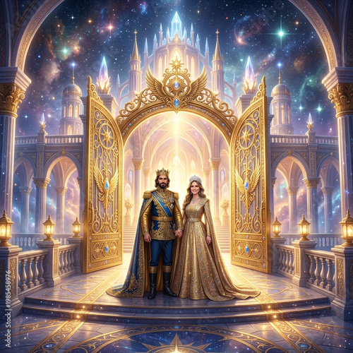 A majestic royal couple sta...
