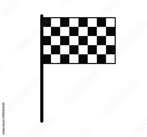 Racing checkered flag icon in flat style, black and white grid flag on pole, motorsport finish symbol, isolated graphic for formula one race events