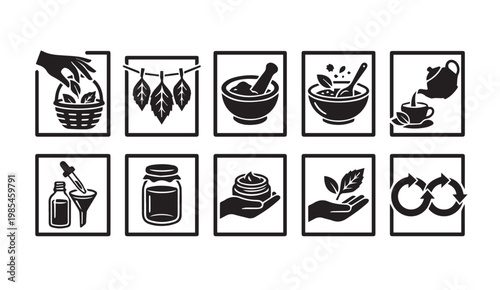 Herbal medicine and natural remedies icons set with medicine remedies wellness