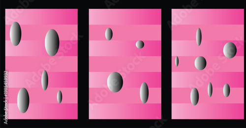 Abstract pink gradient with floating grey shapes a modern art composition