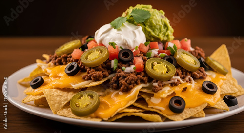 Delicious nachos with various toppings plate.