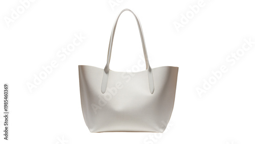 Light grey leather tote bag with arched top and long handles