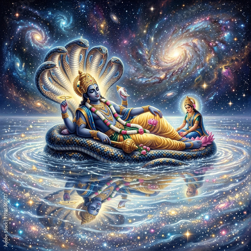 Lord Vishnu Reclining on Sh...