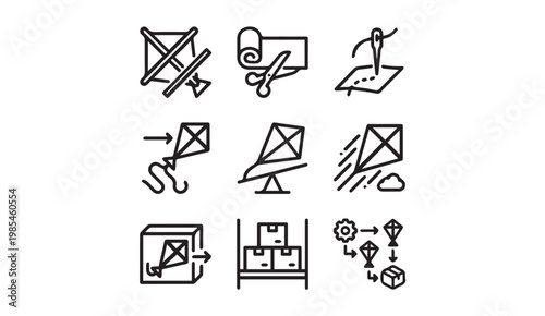 Kite making and handling icons: assembly transportation instructions