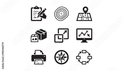 Business and operations icons with business operations management planning