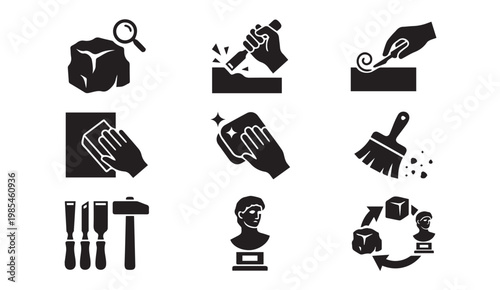 Sculpture and art creation icons with sculpture creation sculptor handmade