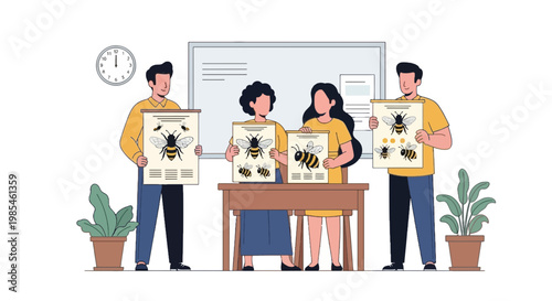 Team of Researchers Analyzing Honeybee Specimens in Laboratory