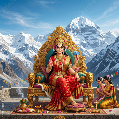 Goddess Lakshmi Seated on a...