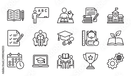 Education and learning line icons set for academic study and knowledge