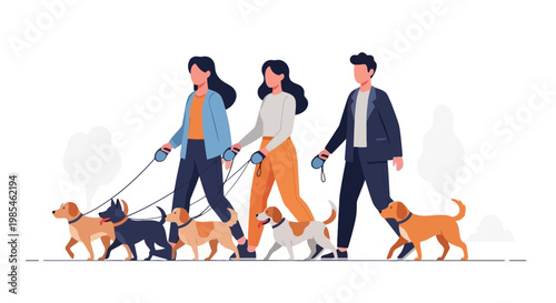 People Walking Their Dogs Outdoors in Urban Park