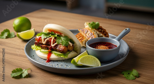 Delicious Asian Style Pork Burger Meal.