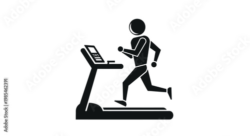 A minimalist depiction shows a person running on a treadmill while simultaneously holding and viewing a laptop a modern lifestyle silhouette high quality professional