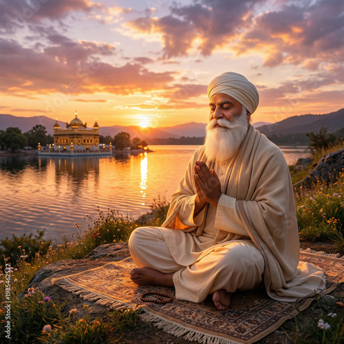 Sikh Guru Meditating by a S...