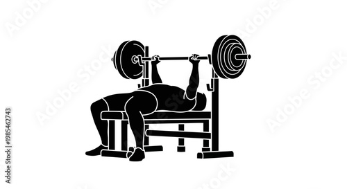 A stark black silhouette depicts a weightlifter performing a bench press exercise showcasing strength and fitness a powerful silhouette high quality professional detailed modern