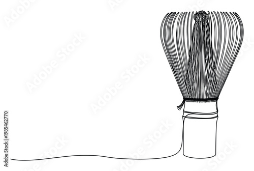 Traditional Japanese matcha tea whisk chasen drawn in a single continuous line style, perfect for culinary blogs, tea house menus, or wellness product packaging.