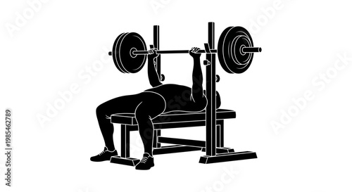 A stark black and white image showcases a weightlifter performing a bench press exercise captured as a dramatic silhouette high quality professional detailed modern