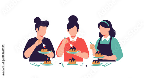 Three women enjoying birthday celebration with cakes and candles