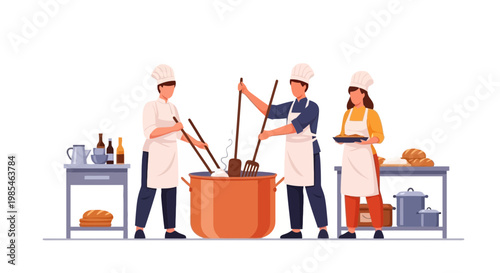Professional Chefs Preparing Food in a Modern Kitchen Scene