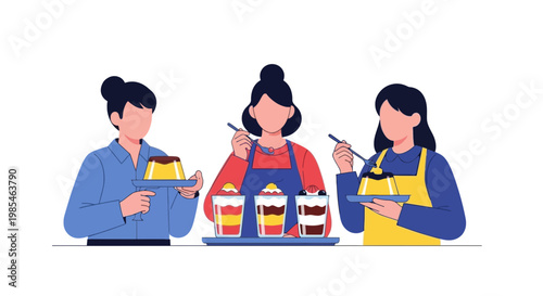 Women Enjoying Delicious Ice Cream Sundaes in a Casual Setting