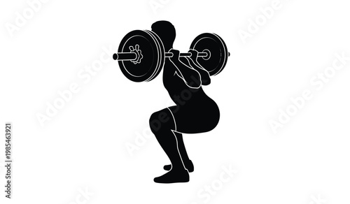 A black silhouette depicts an athletic man performing a heavy barbell back squat exercise showcasing strength and fitness silhouette high quality professional detailed modern
