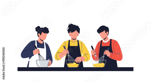 Group of People Cooking and Baking in Kitchen