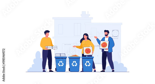 Community Recycling Campaign with People Sorting Waste