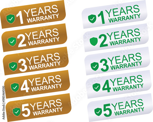 Warranty banner labels set with one to five years coverage protection badges