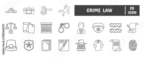 20 Crime Law Line Icon Illustration Set