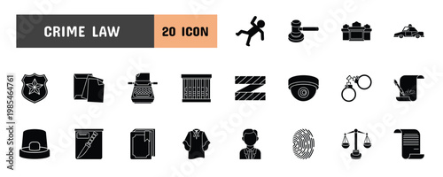 20 Crime Law Glyph Icon Illustration Set