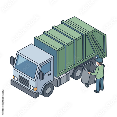 Garbage truck and sanitation worker