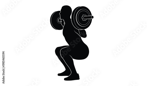 A stark black silhouette depicts an athlete powerfully performing a barbell squat showcasing strength and determination silhouette high quality professional detailed modern elegant stylish