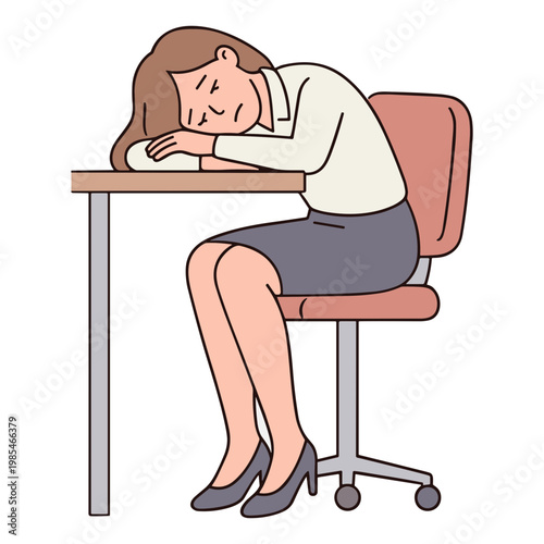 Woman sitting at desk with her head down sleeping peacefully in office
