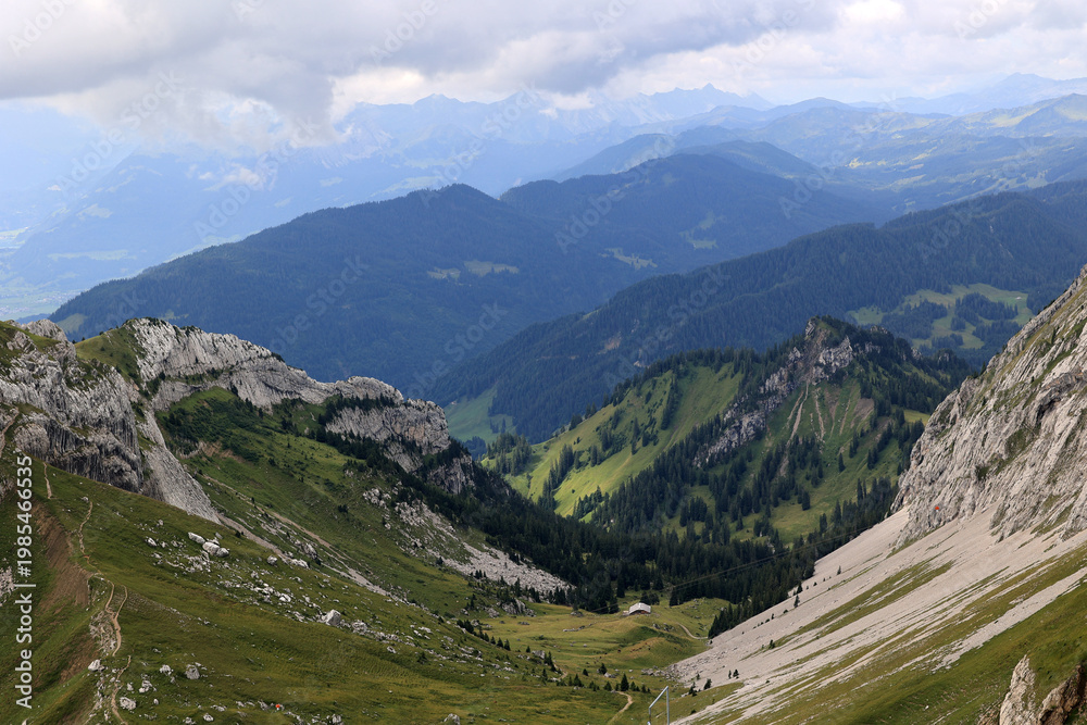 Fototapeta premium View of the Swiss Alps from the Pilatus Mountain station in the canton of Lucerne, Switzerland